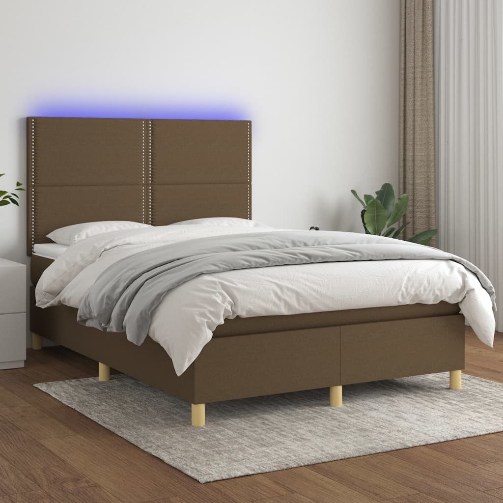 Sommier à lattes de lit matelas et LED Marron foncé 140x190 cm