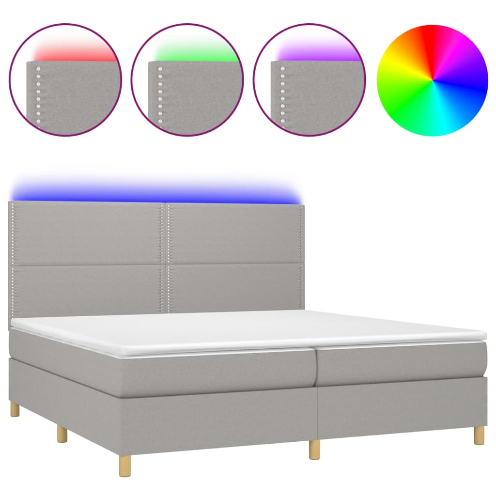 Sommier à lattes de lit matelas et LED Gris clair 200x200 cm