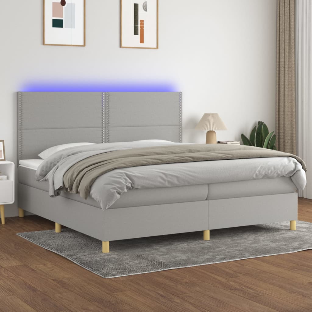 Sommier à lattes de lit matelas et LED Gris clair 200x200 cm