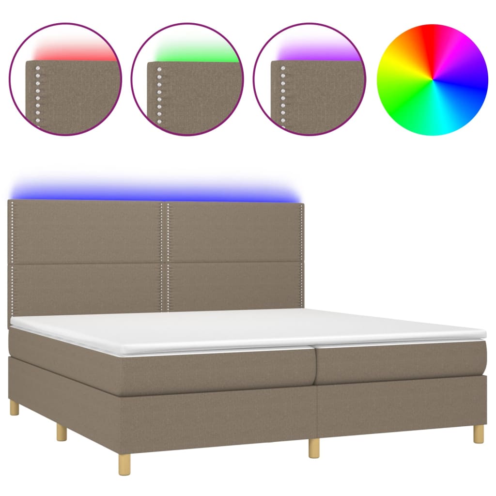 Sommier à lattes de lit et matelas et LED Taupe 200x200cm Tissu