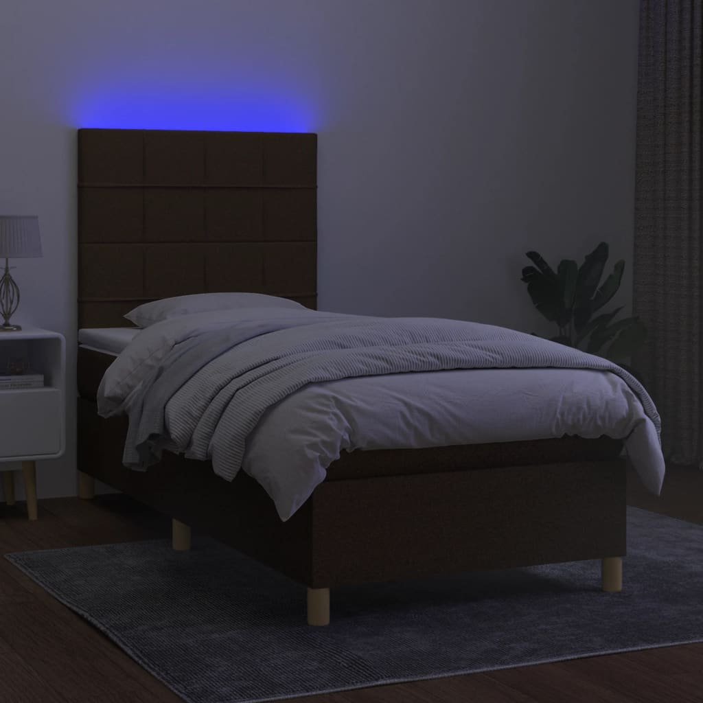 Sommier à lattes de lit et matelas et LED Marron foncé 90x190cm