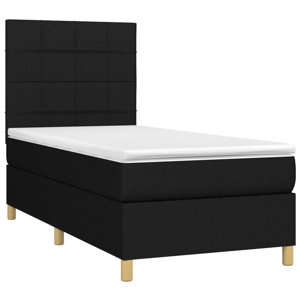 Sommier à lattes de lit et matelas et LED Noir 90x200 cm Tissu