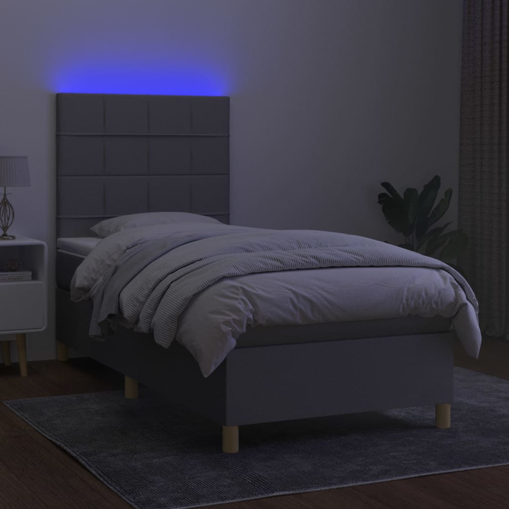 Sommier à lattes de lit matelas et LED Gris clair 100x200 cm