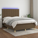 Sommier à lattes de lit matelas et LED Marron foncé 140x190 cm