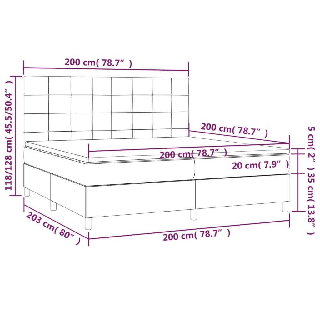 Sommier à lattes de lit matelas et LED Gris clair 200x200 cm