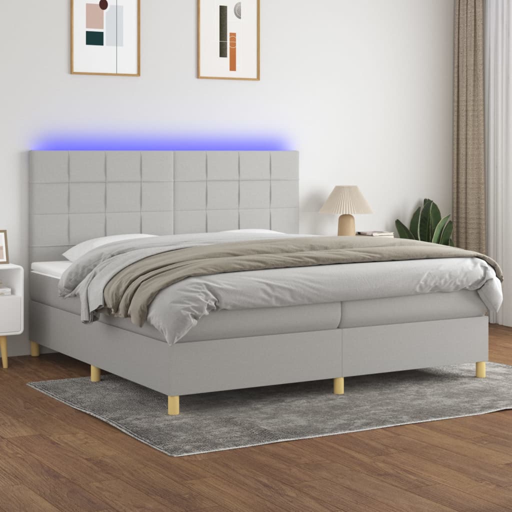 Sommier à lattes de lit matelas et LED Gris clair 200x200 cm