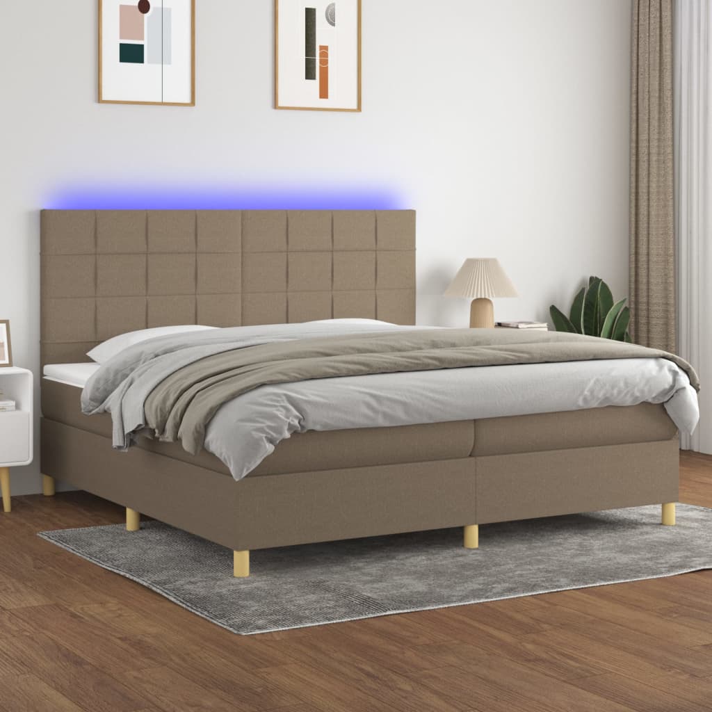 Sommier à lattes de lit et matelas et LED Taupe 200x200cm Tissu