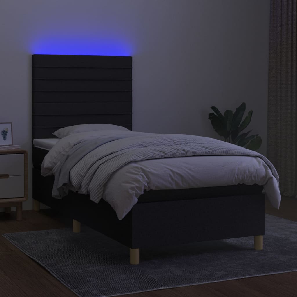 Sommier à lattes de lit et matelas et LED Noir 80x200cm Tissu