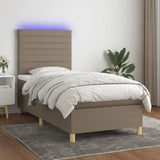 Sommier à lattes de lit et matelas et LED Taupe 80x200 cm Tissu