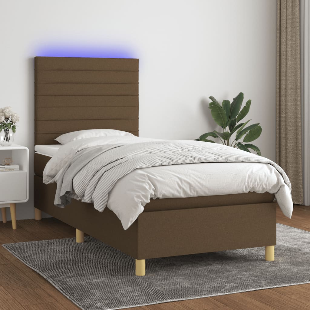 Sommier à lattes de lit matelas et LED Marron foncé 100x200 cm