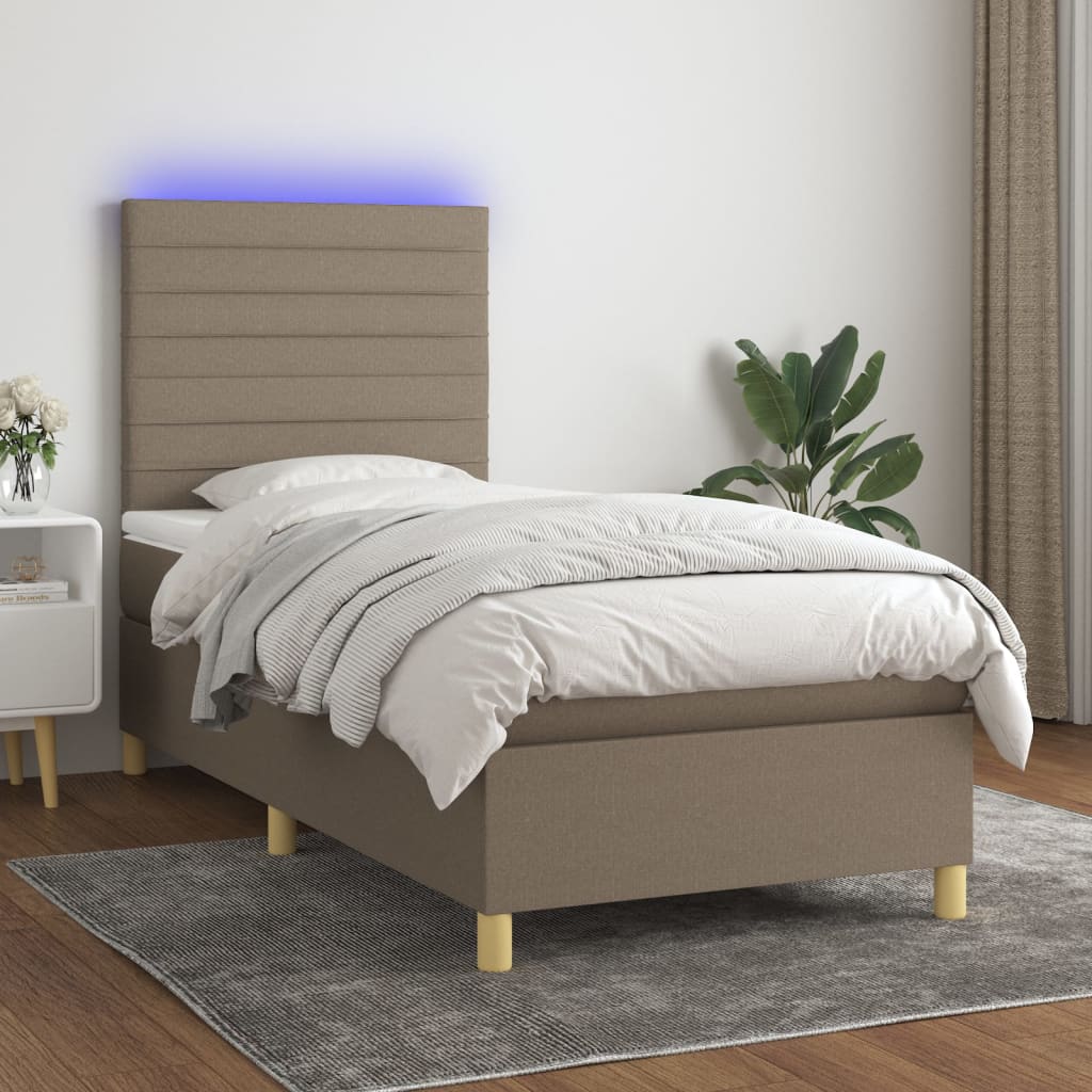 Sommier à lattes de lit et matelas et LED Taupe 100x200cm Tissu