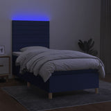 Sommier à lattes de lit et matelas et LED Bleu 100x200 cm Tissu