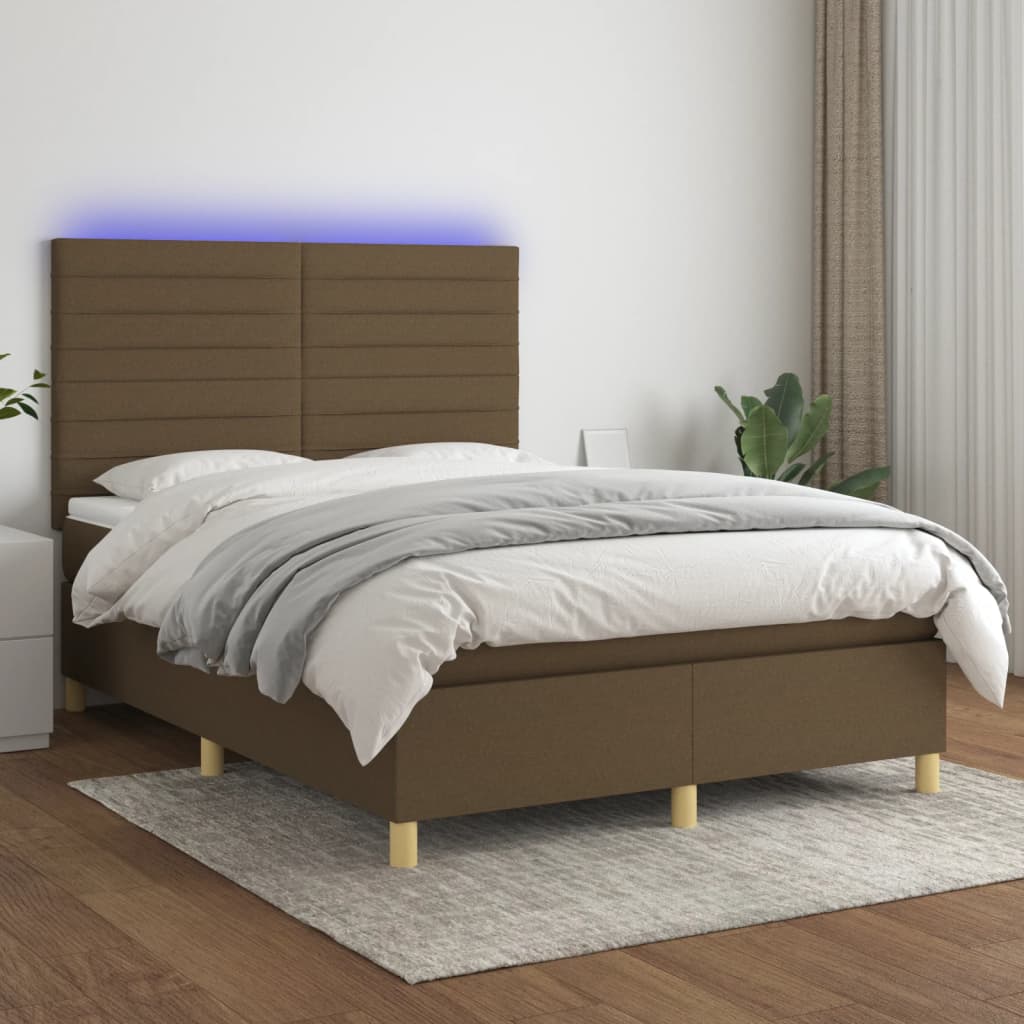 Sommier à lattes de lit matelas et LED Marron foncé 140x200 cm