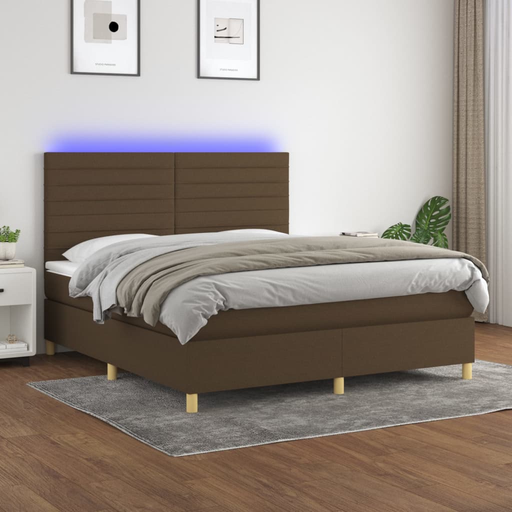 Sommier à lattes de lit matelas et LED Marron foncé 160x200 cm