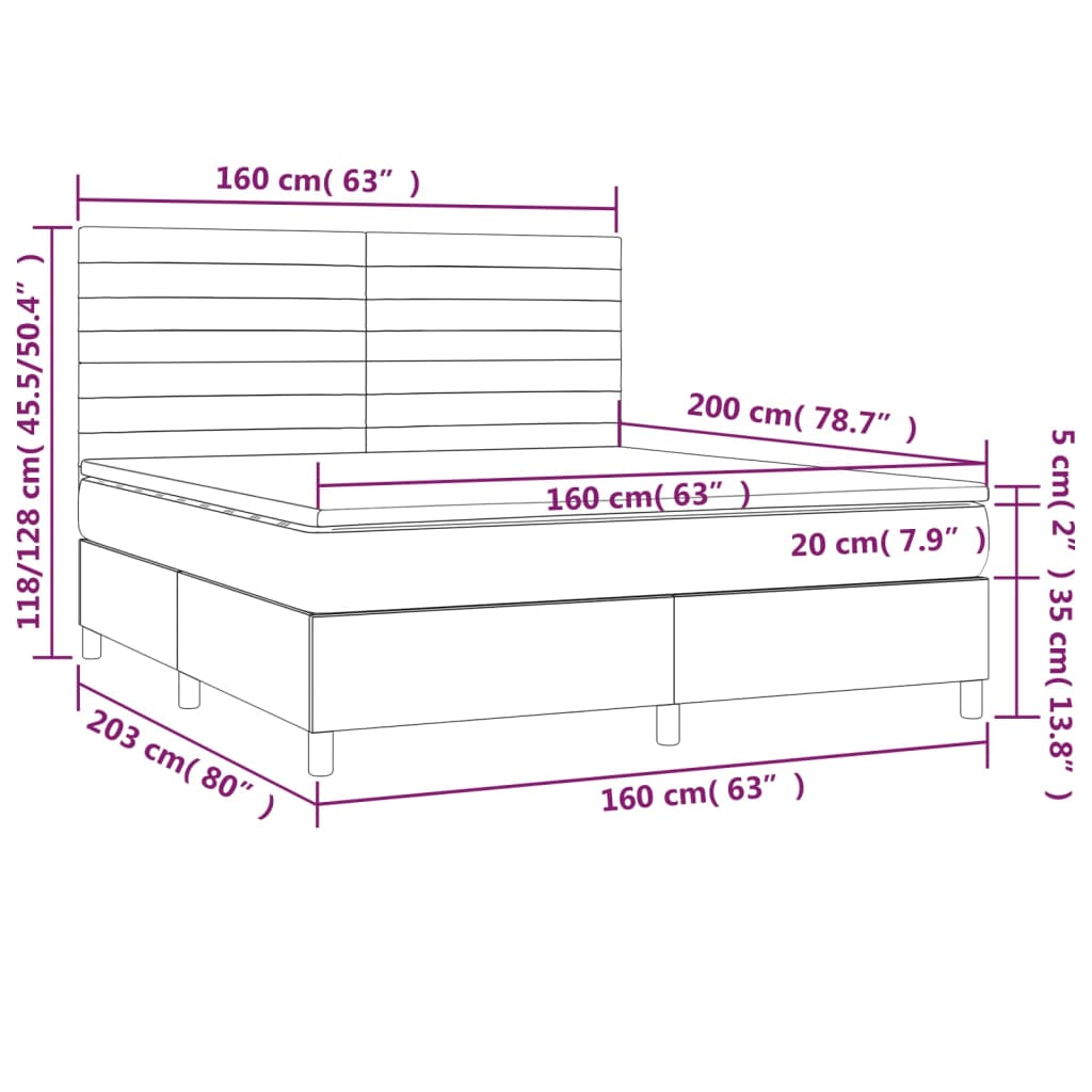 Sommier à lattes de lit et matelas et LED Taupe 160x200cm Tissu