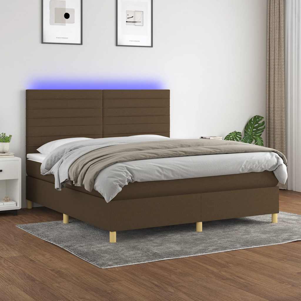 Sommier à lattes de lit matelas et LED Marron foncé 180x200 cm