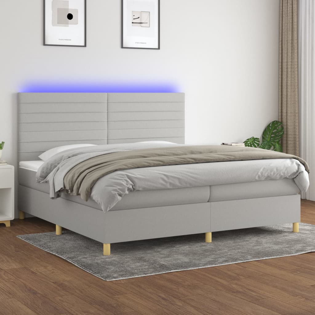 Sommier à lattes de lit matelas et LED Gris clair 200x200 cm