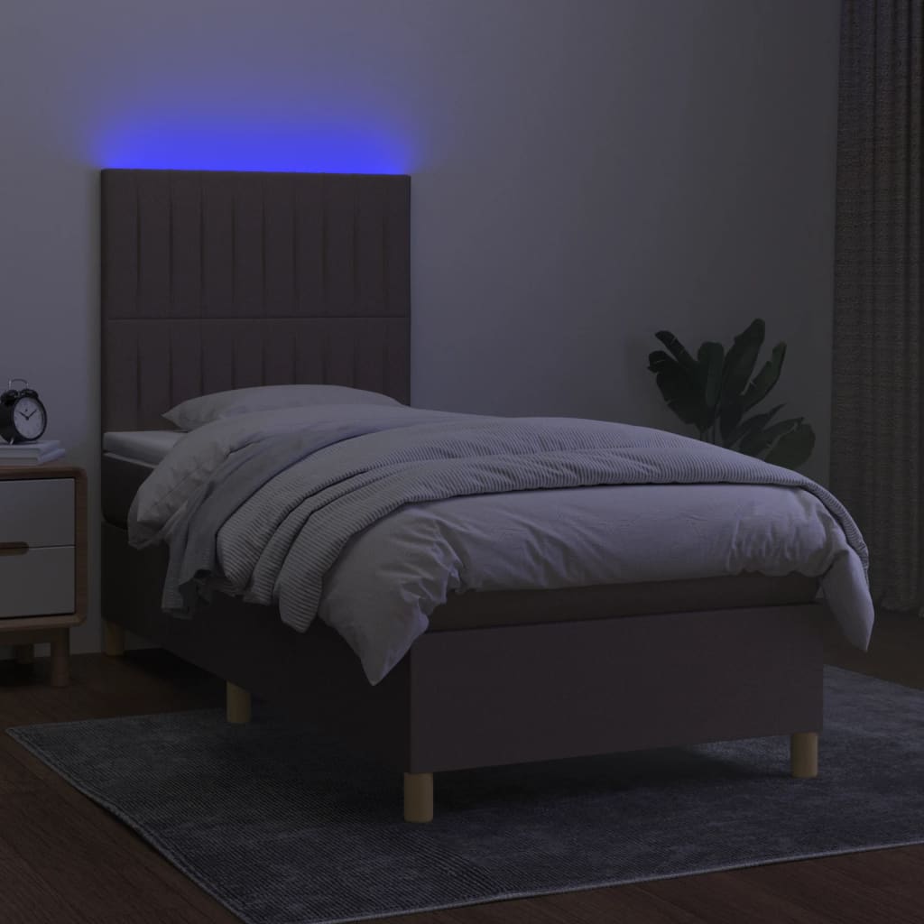 Sommier à lattes de lit et matelas et LED Taupe 90x190 cm Tissu