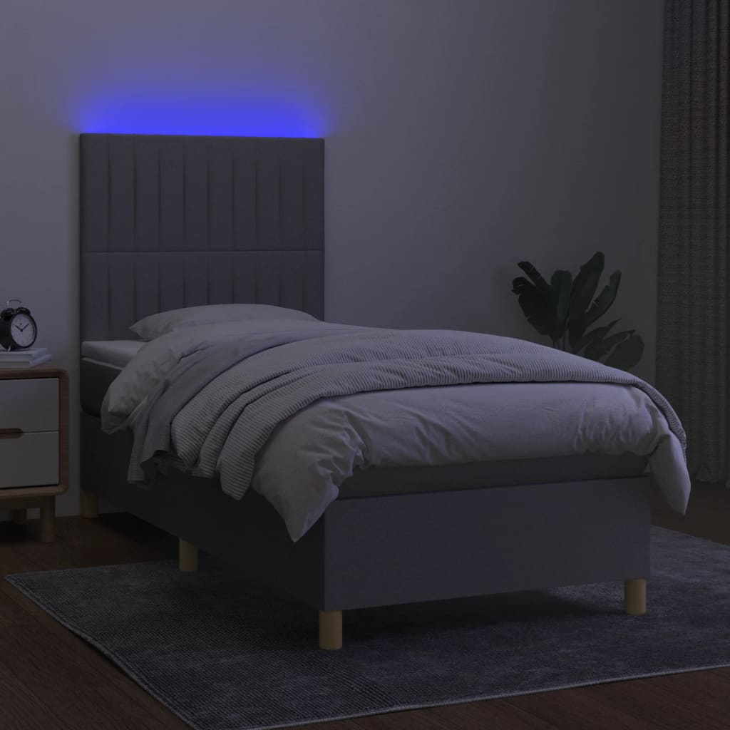 Sommier à lattes de lit matelas LED Gris clair 100x200 cm Tissu