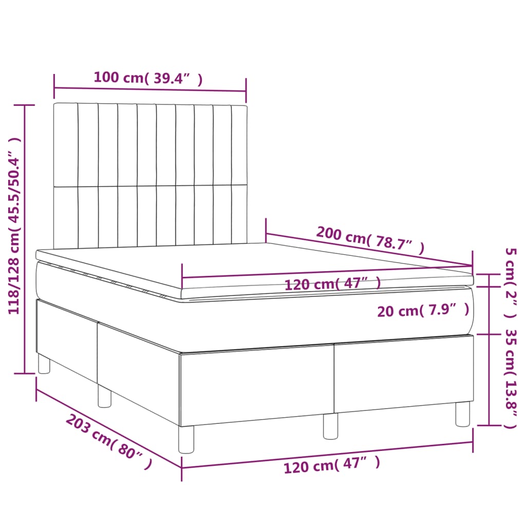 Sommier à lattes de lit matelas LED Gris clair 120x200 cm Tissu