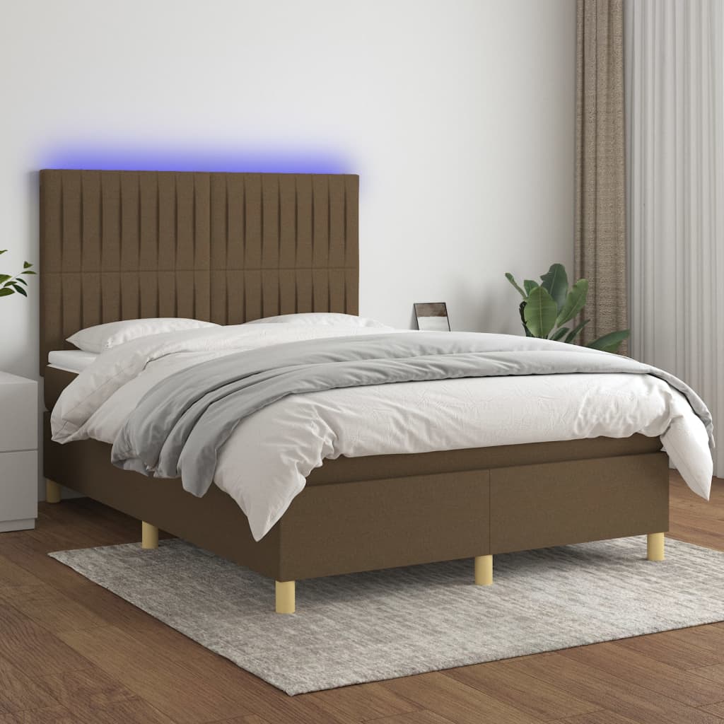 Sommier à lattes de lit matelas et LED Marron foncé 140x200 cm