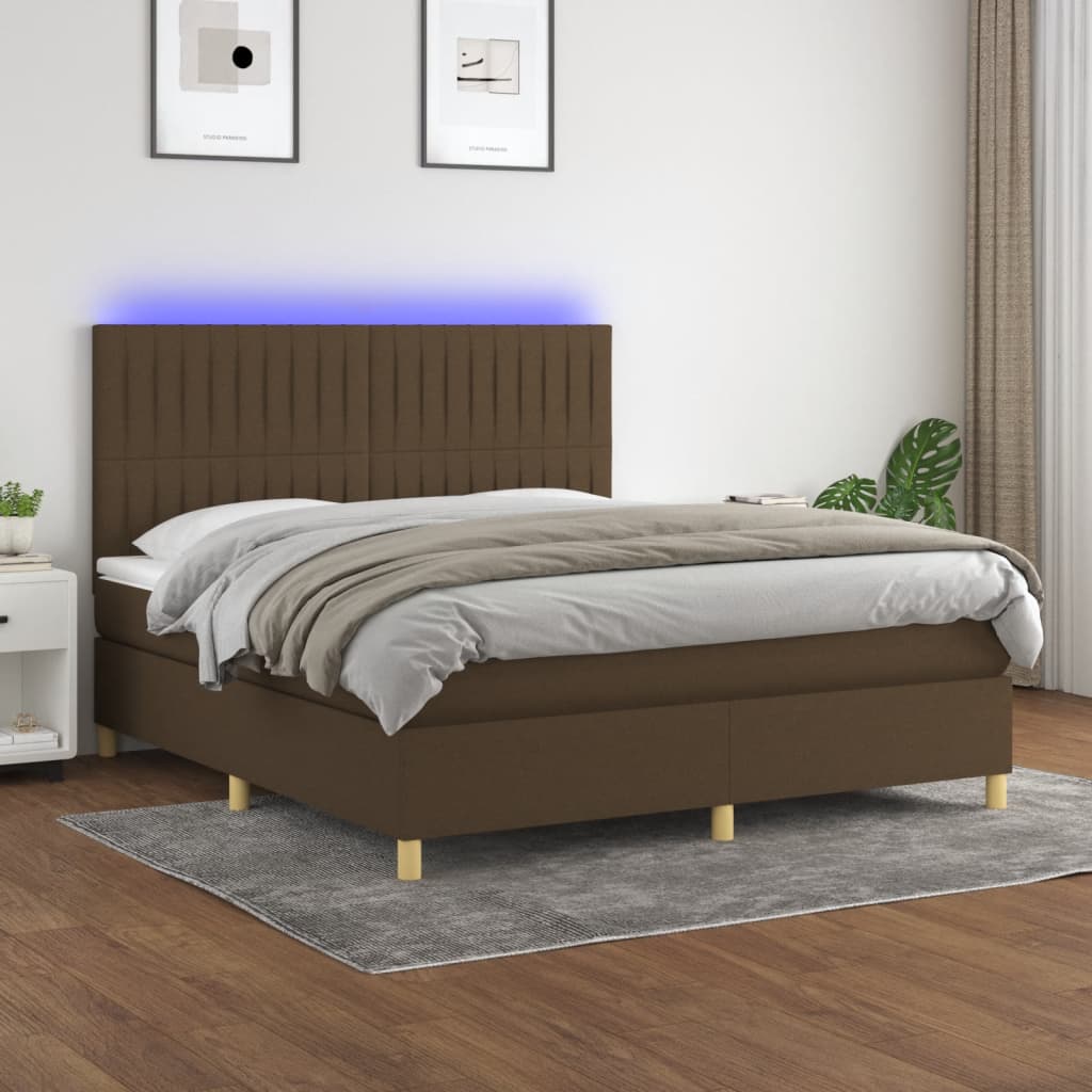 Sommier à lattes de lit matelas et LED Marron foncé 160x200 cm