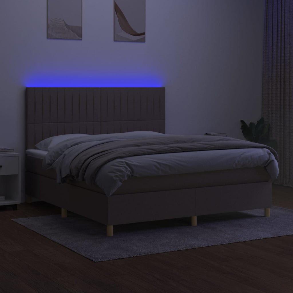 Sommier à lattes de lit et matelas et LED Taupe 160x200cm Tissu