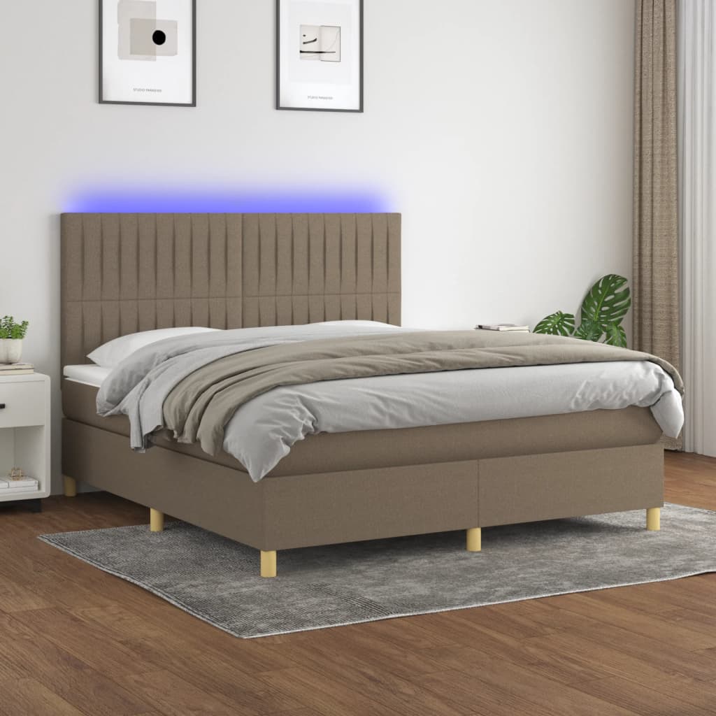 Sommier à lattes de lit et matelas et LED Taupe 160x200cm Tissu