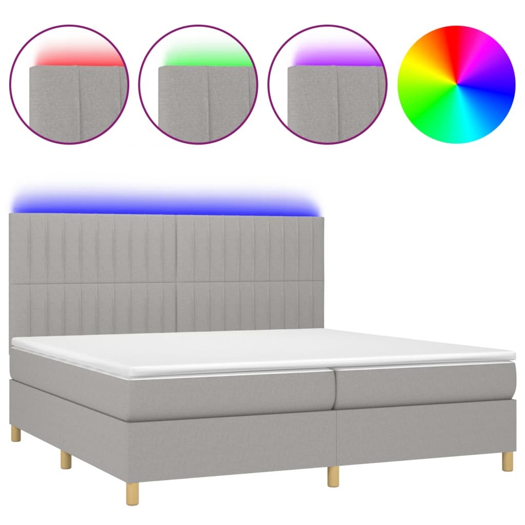 Sommier à lattes de lit matelas et LED Gris clair 200x200 cm