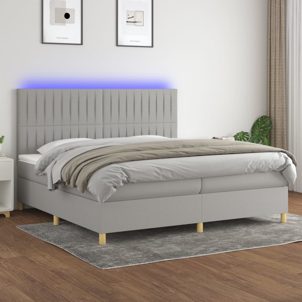 Sommier à lattes de lit matelas et LED Gris clair 200x200 cm