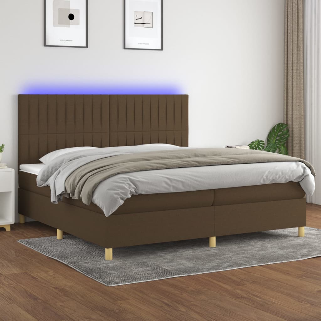 Sommier à lattes de lit matelas et LED Marron foncé 200x200 cm