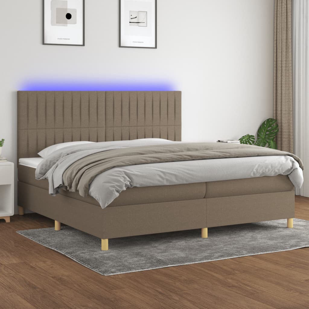 Sommier à lattes de lit et matelas et LED Taupe 200x200cm Tissu