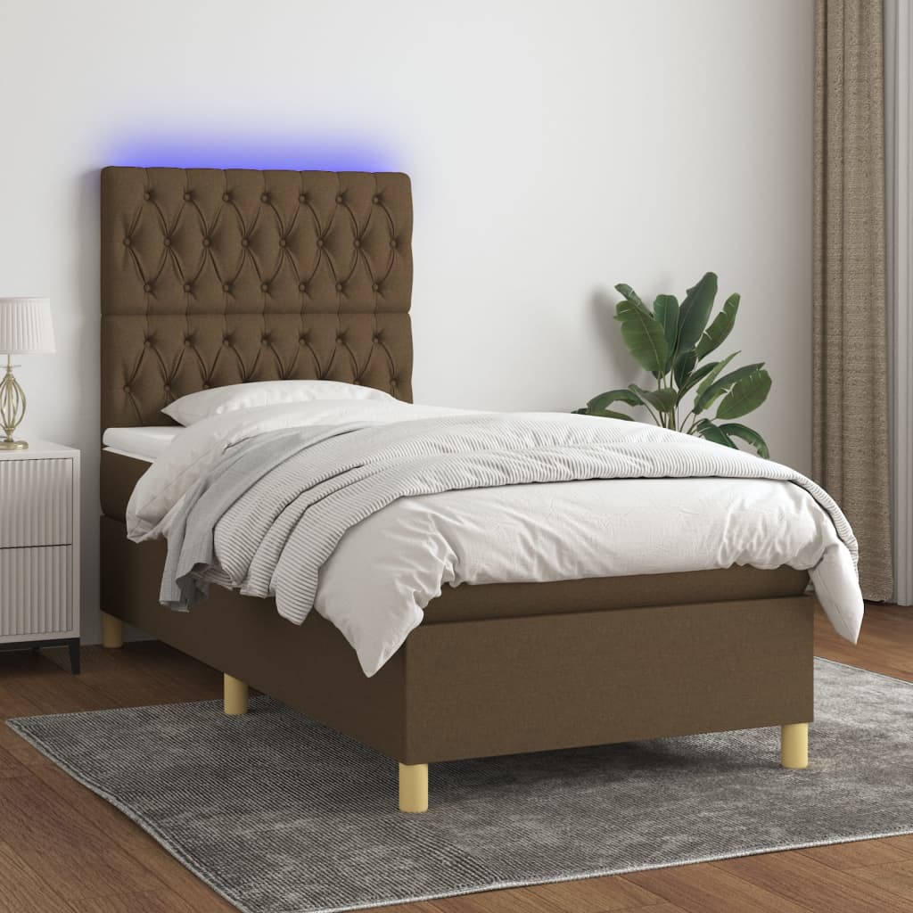 Sommier à lattes de lit et matelas et LED Marron foncé 90x190cm