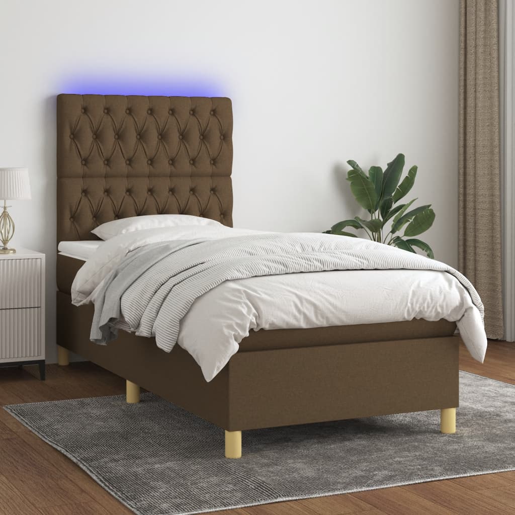 Sommier à lattes de lit matelas et LED Marron foncé 100x200 cm