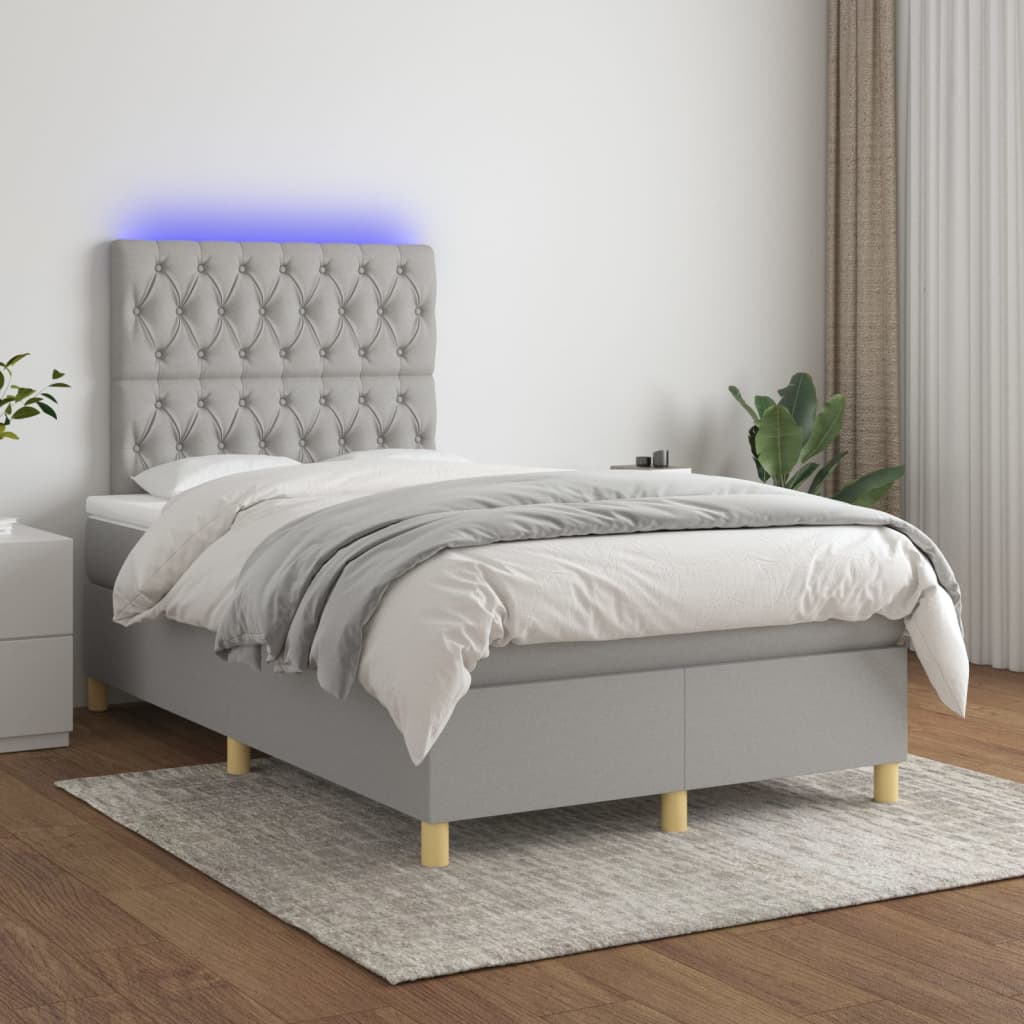 Sommier à lattes de lit matelas et LED Gris clair 120x200 cm