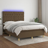 Sommier à lattes de lit matelas et LED Marron foncé 140x200 cm