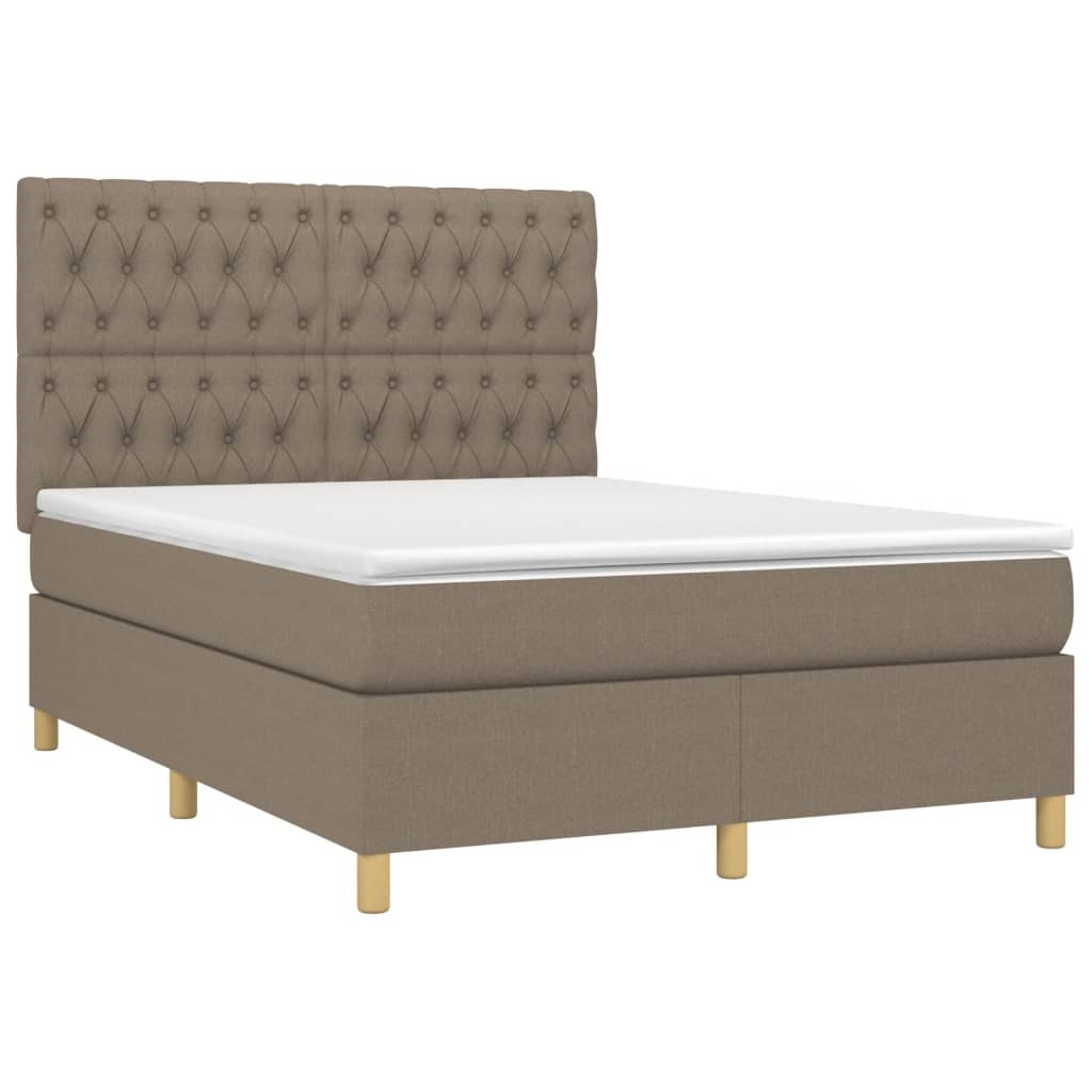 Sommier à lattes de lit et matelas et LED Taupe 140x200cm Tissu