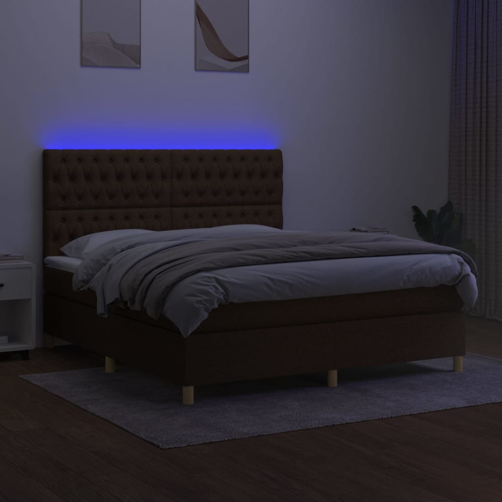 Sommier à lattes de lit matelas et LED Marron foncé 160x200 cm