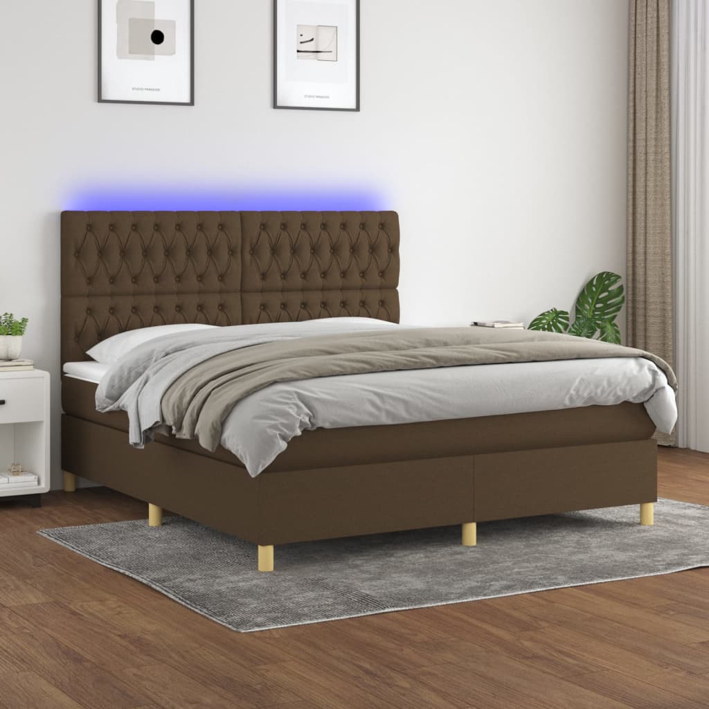 Sommier à lattes de lit matelas et LED Marron foncé 160x200 cm