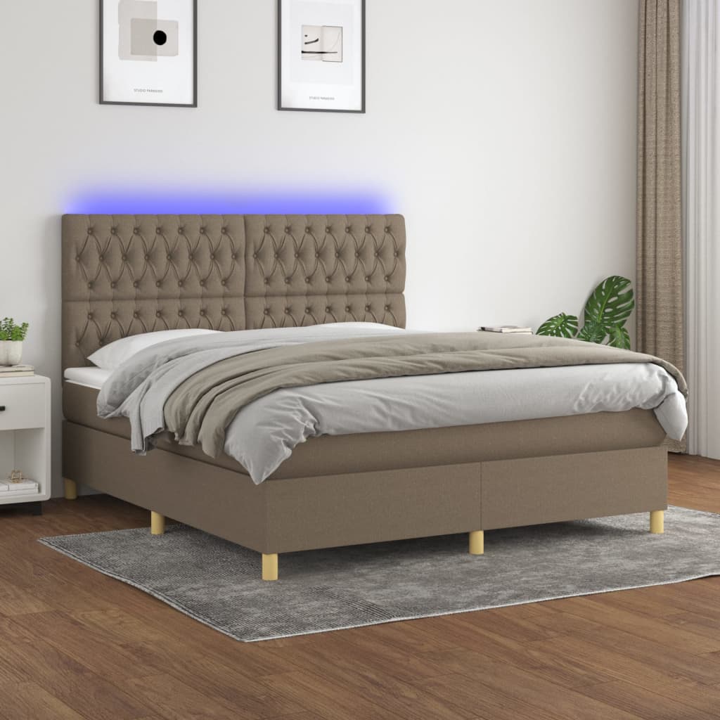 Sommier à lattes de lit et matelas et LED Taupe 160x200cm Tissu