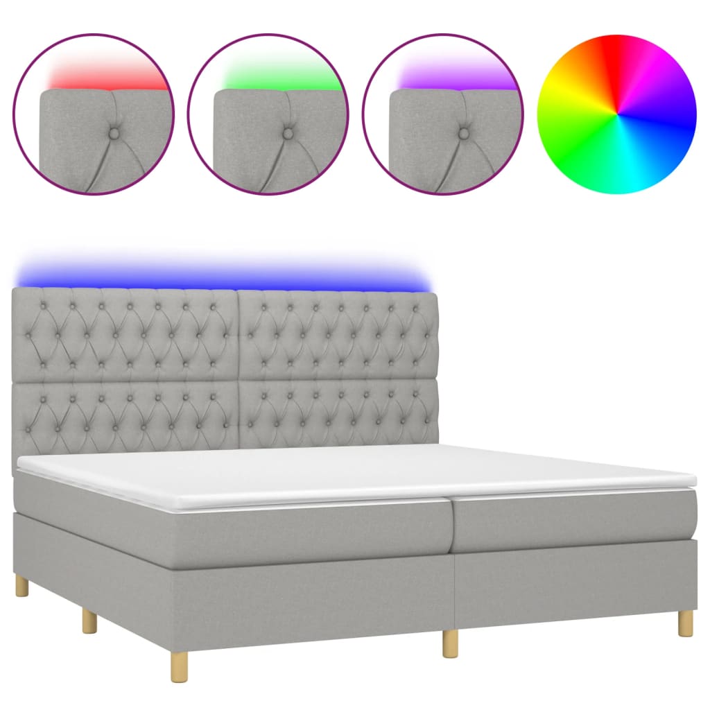 Sommier à lattes de lit matelas et LED Gris clair 200x200 cm