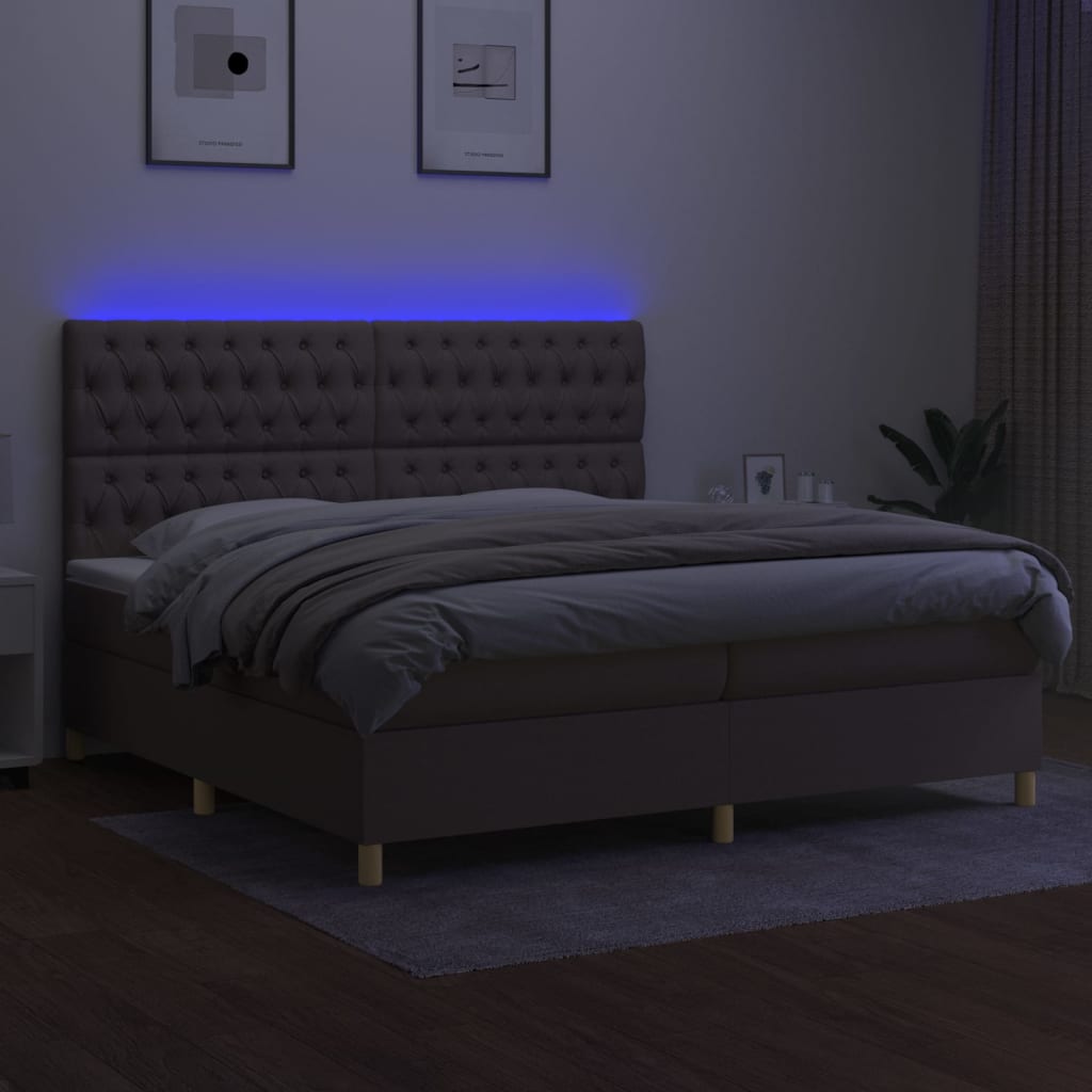 Sommier à lattes de lit et matelas et LED Taupe 200x200cm Tissu