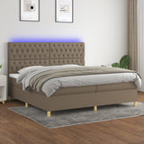 Sommier à lattes de lit et matelas et LED Taupe 200x200cm Tissu