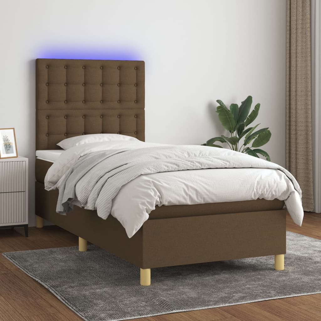 Sommier à lattes de lit et matelas et LED Marron foncé 90x190cm