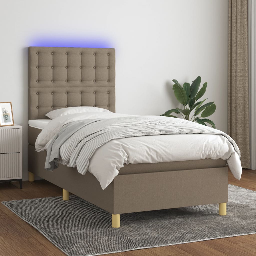 Sommier à lattes de lit et matelas et LED Taupe 90x200 cm Tissu