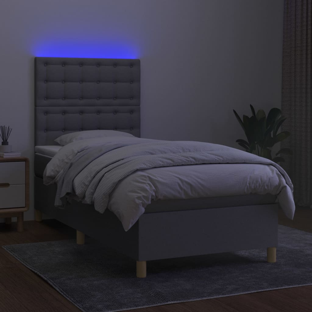 Sommier à lattes de lit matelas et LED Gris clair 100x200 cm