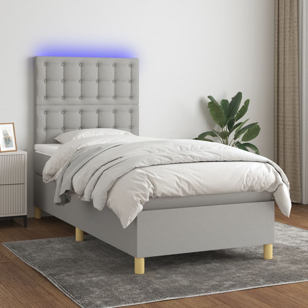 Sommier à lattes de lit matelas et LED Gris clair 100x200 cm