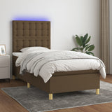 Sommier à lattes de lit matelas et LED Marron foncé 100x200 cm