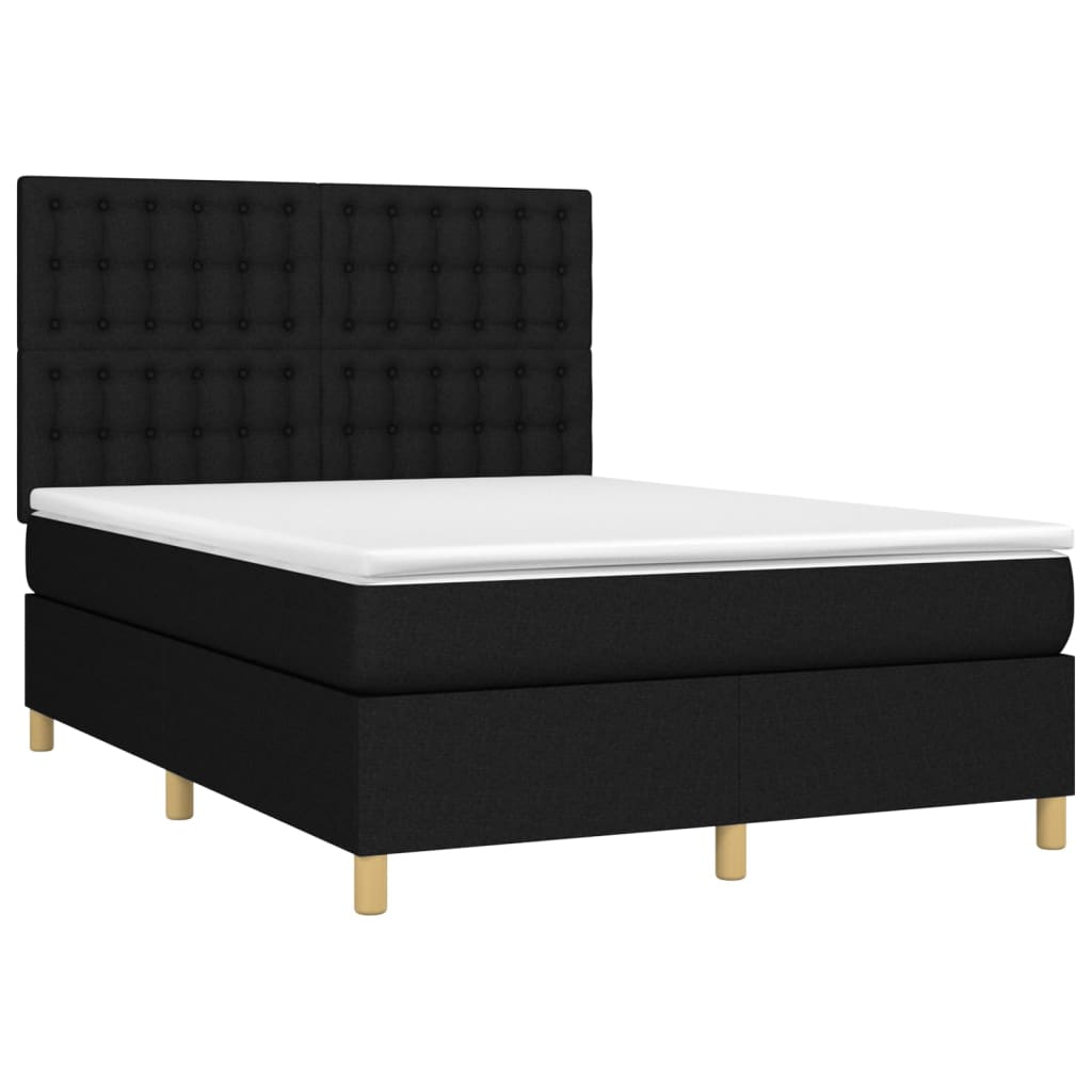 Sommier à lattes de lit et matelas et LED Noir 140x190 cm Tissu