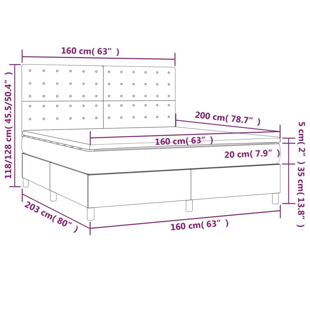 Sommier à lattes de lit et matelas et LED Taupe 160x200cm Tissu